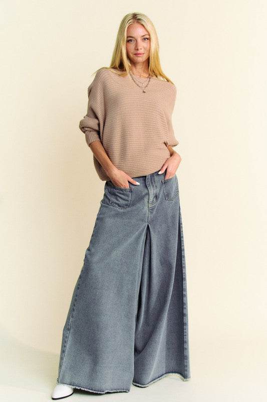 Davi & Dani Round Neck Batwing Sleeve Sweater - DaTrendStore.Com