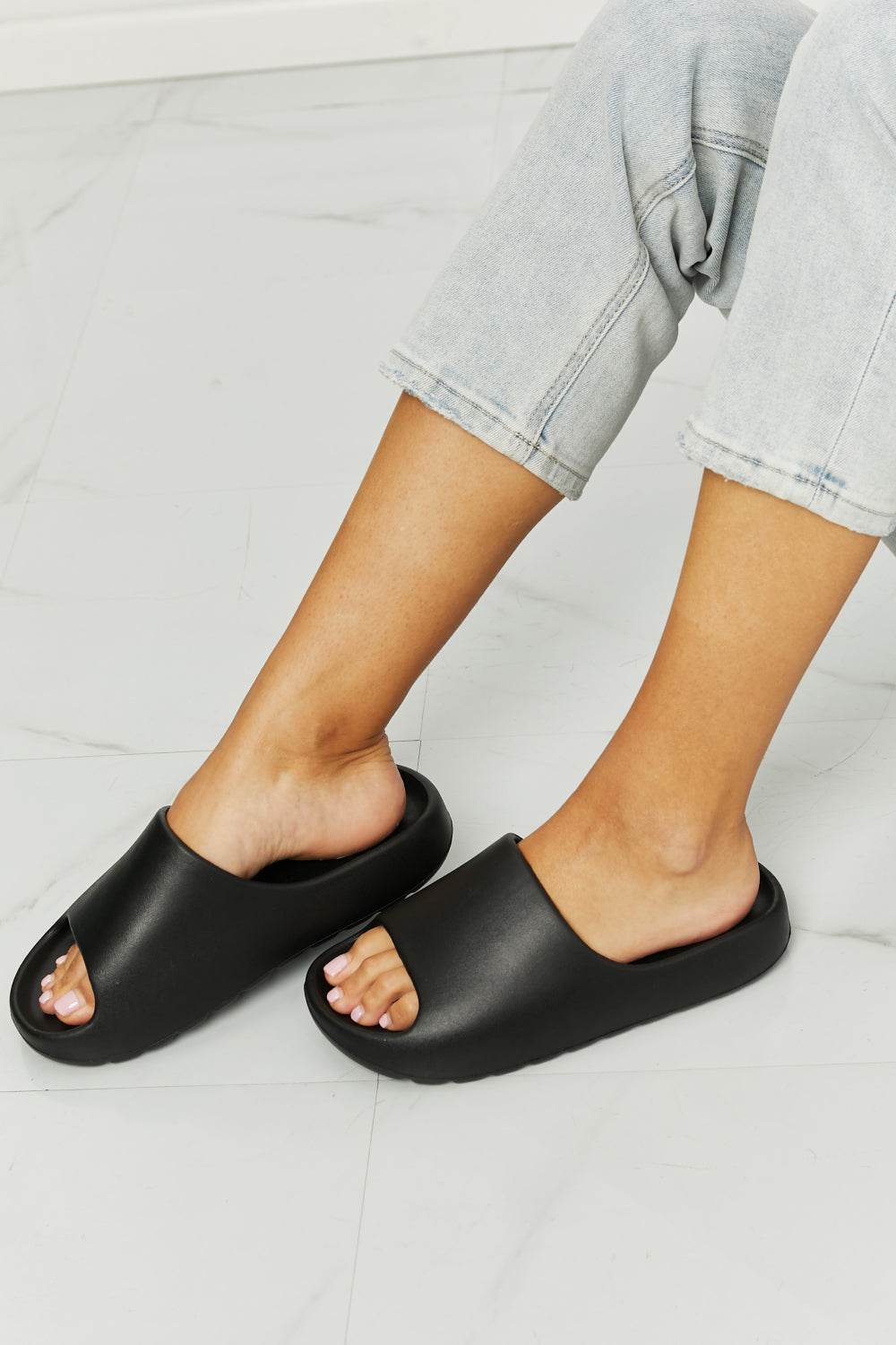 NOOK JOI In My Comfort Zone Slides in Black - DaTrendStore.Com