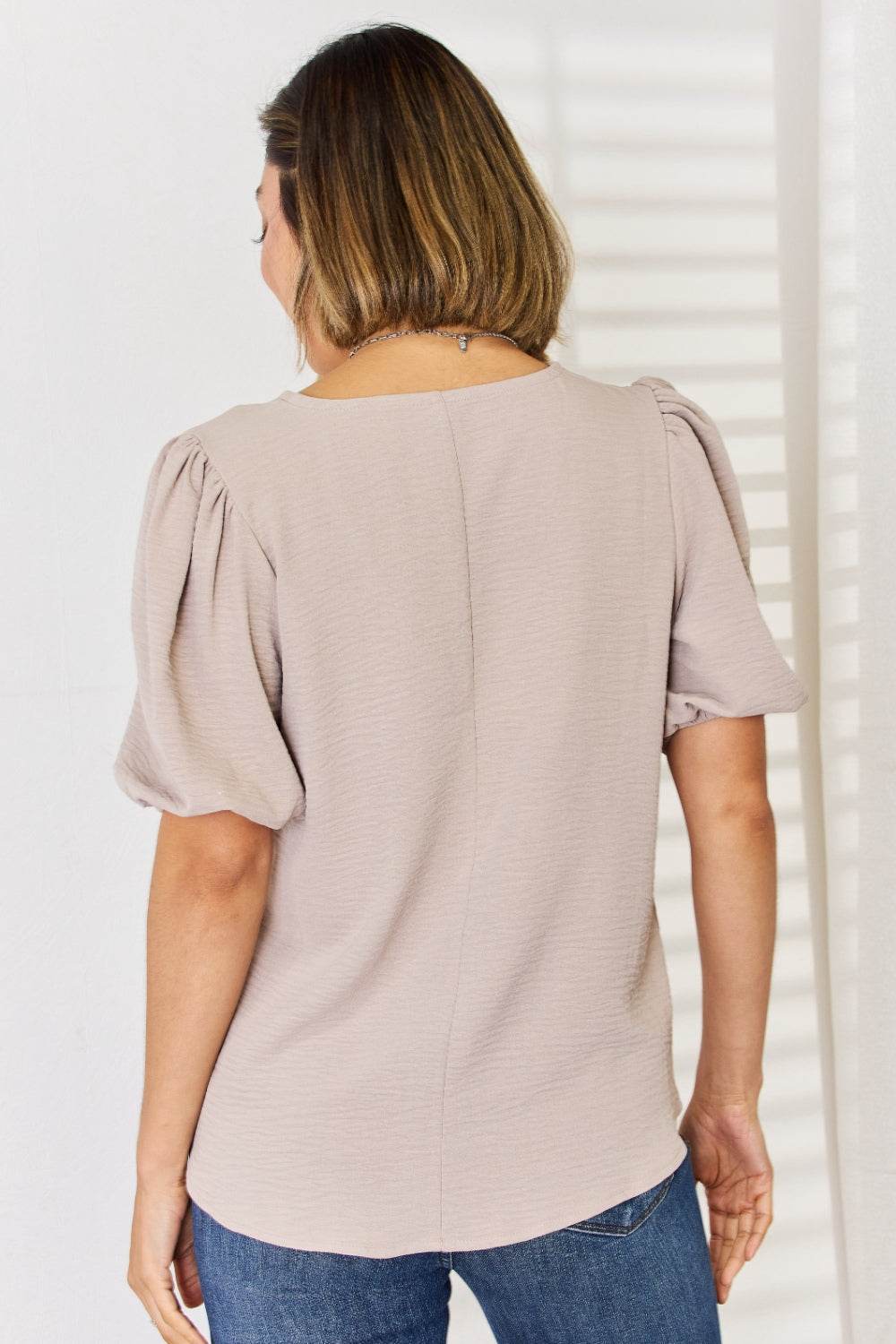 Zenana V-Neck Puff Sleeve Top - DaTrendStore.Com