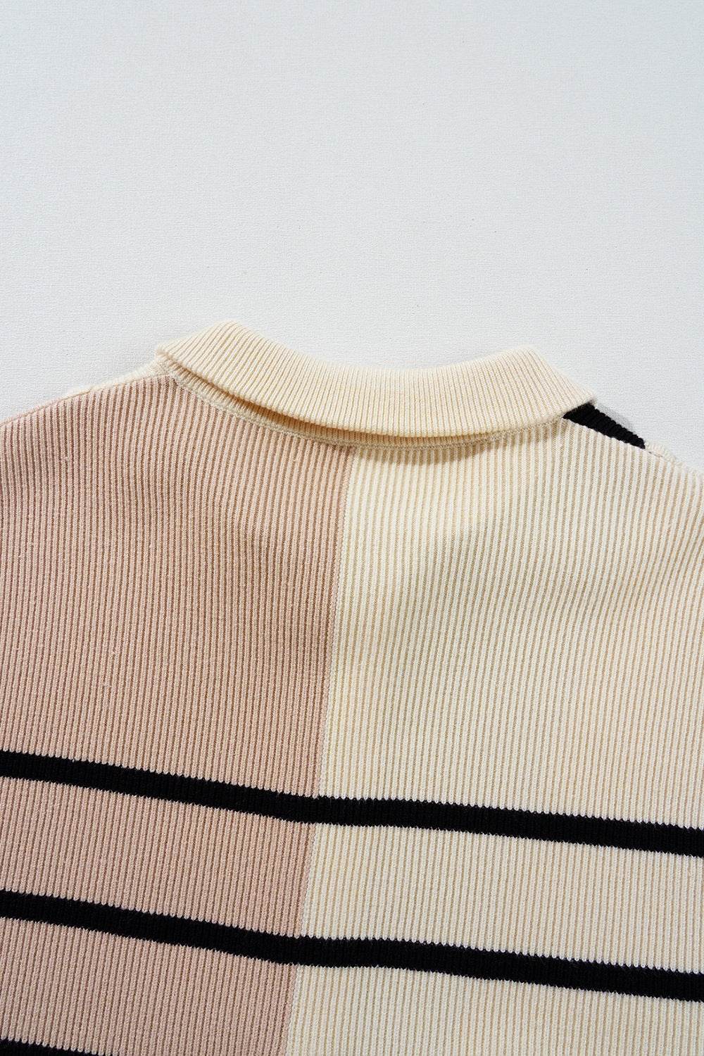 Striped Quarter Zip Cap Sleeve Sweater Dress - DaTrendStore.Com