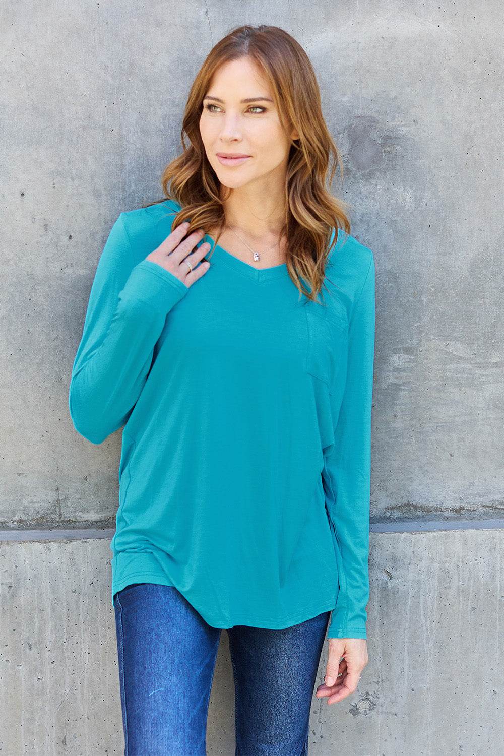 Basic Bae Full Size V-Neck Long Sleeve Top - DaTrendStore.Com