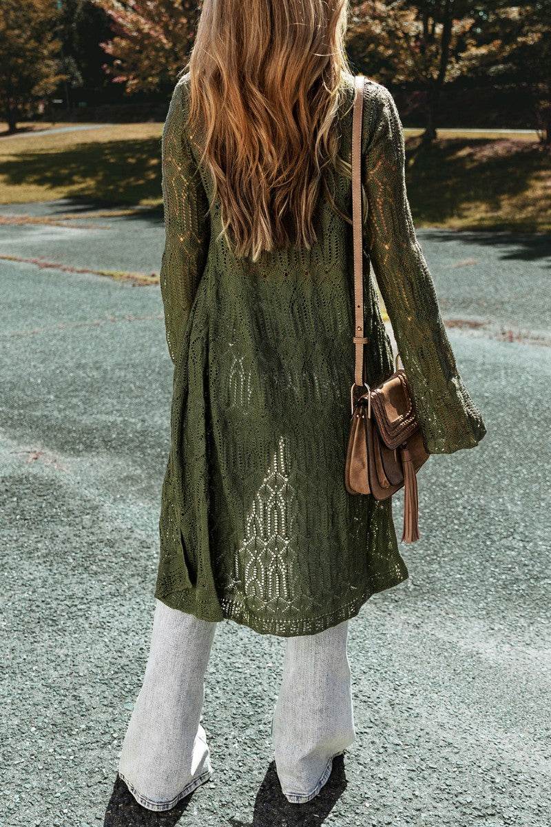 Openwork Open Front Long Sleeve Cardigan - DaTrendStore.Com