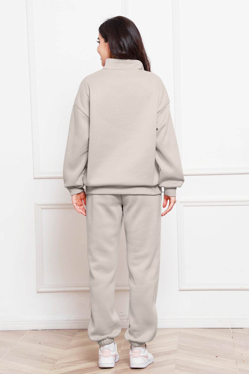 Half Zip Long Sleeve Sweatshirt and Pants Set - DaTrendStore.Com