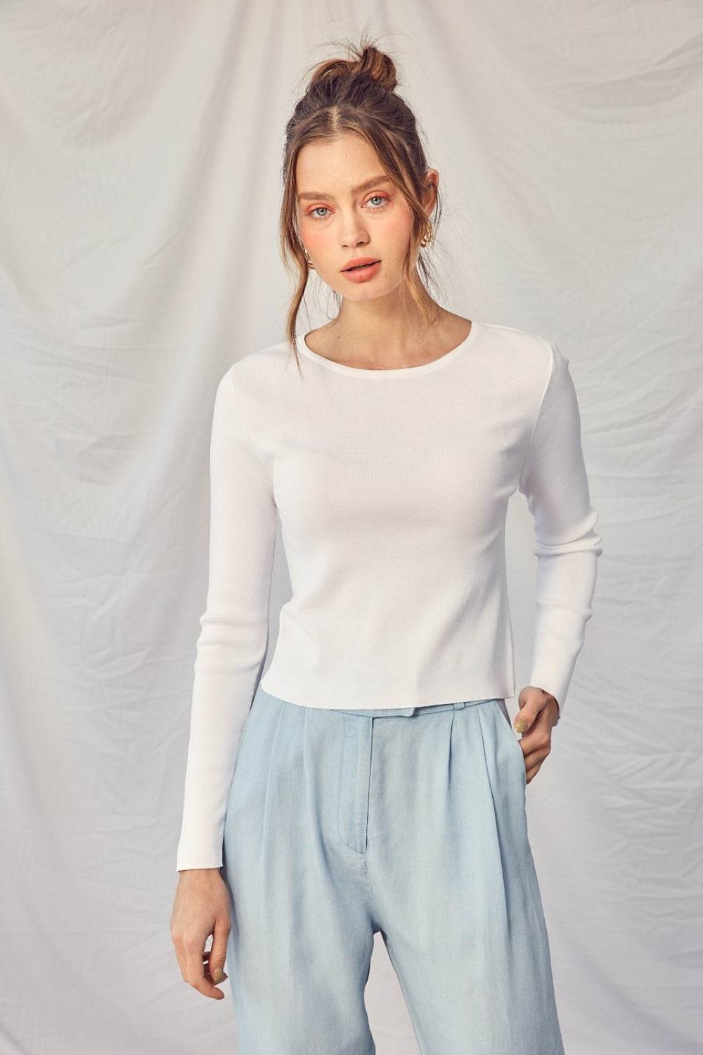 Idem Ditto Twisted Backless Long Sleeve Knit Top - DaTrendStore.Com
