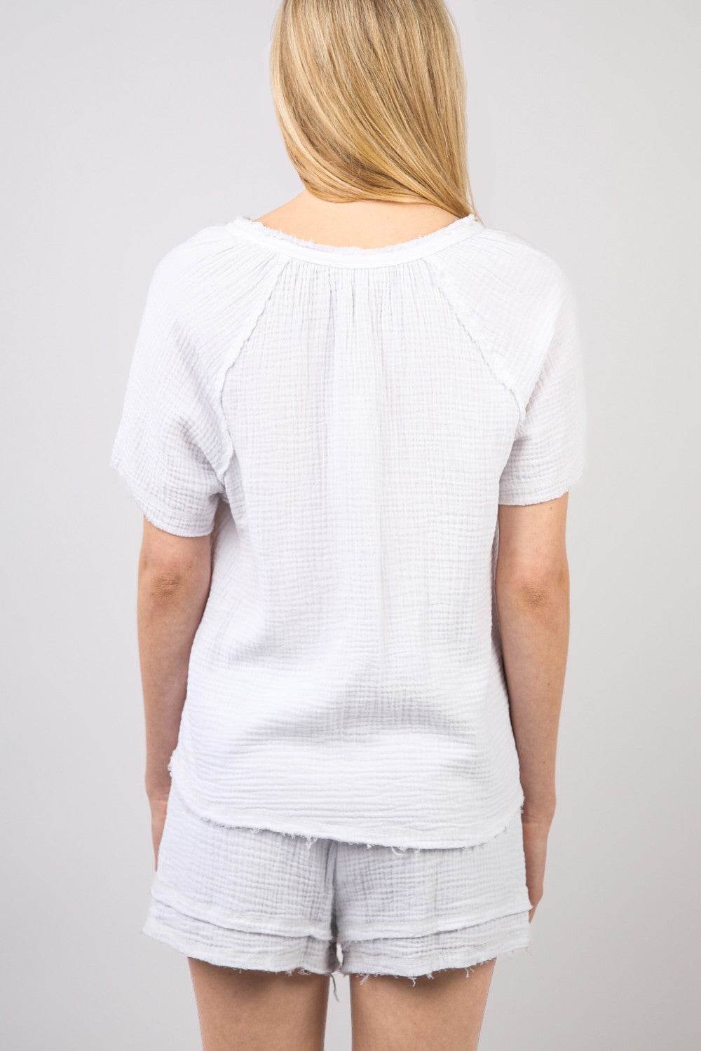 VERY J Washed Cotton Crinkle Gauze Top and Shorts Set - DaTrendStore.Com