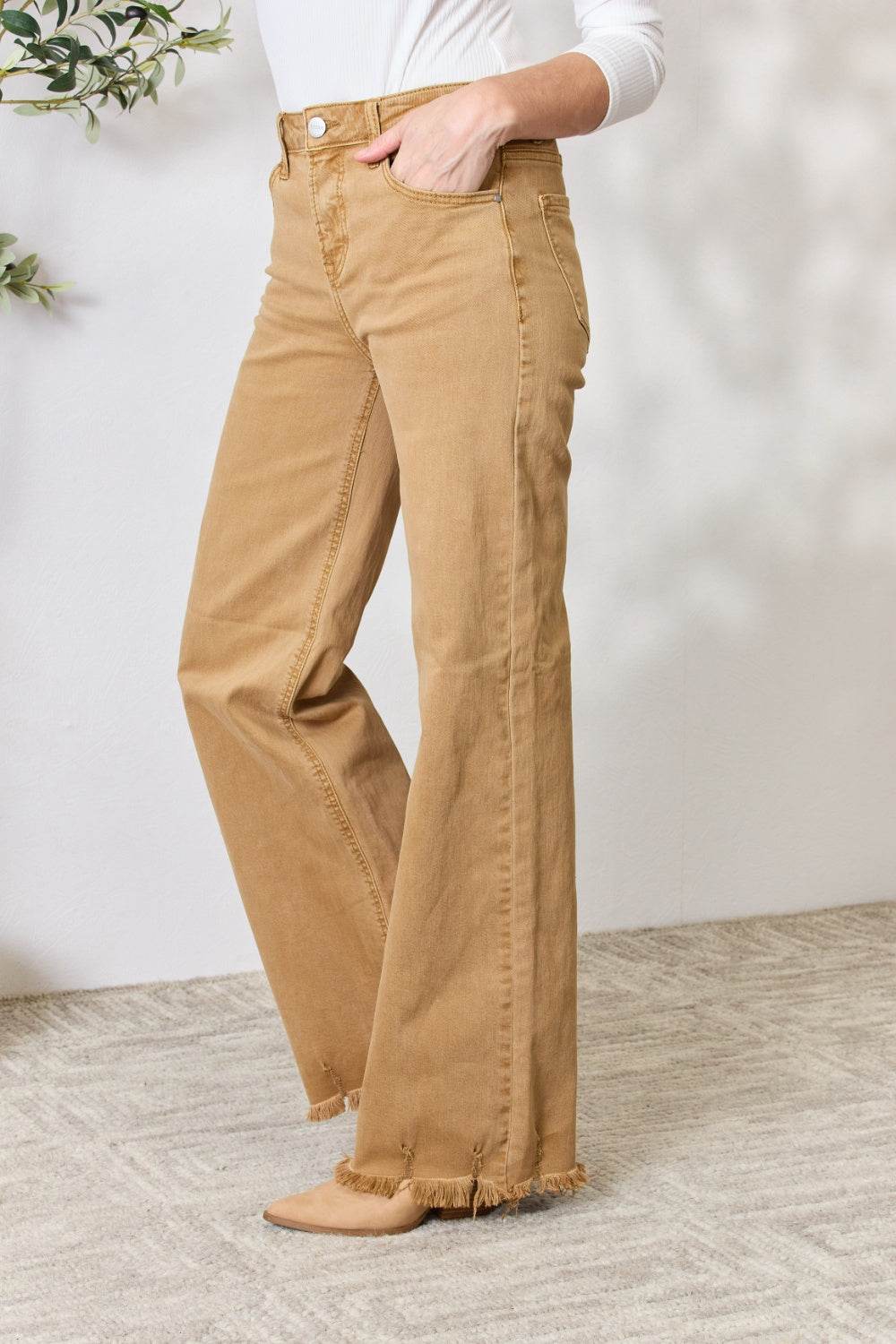 RISEN Full Size Fringe Hem Wide Leg Jeans - DaTrendStore.Com