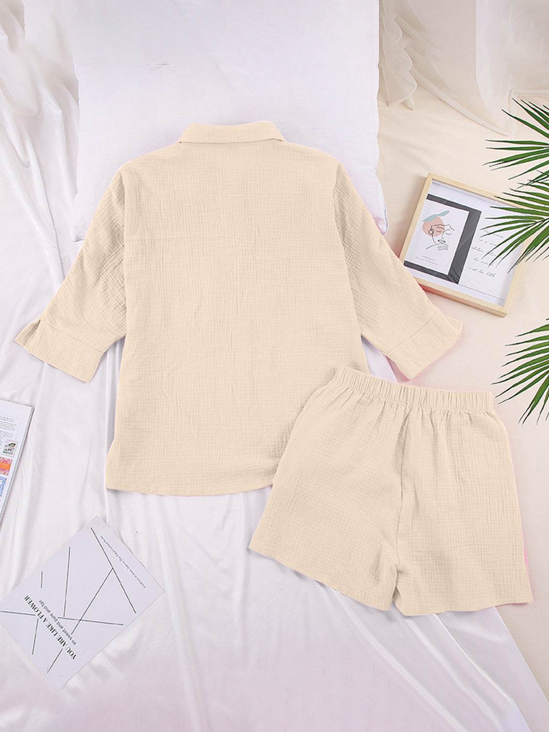 Texture Button Up Shirt and Shorts Set - DaTrendStore.Com