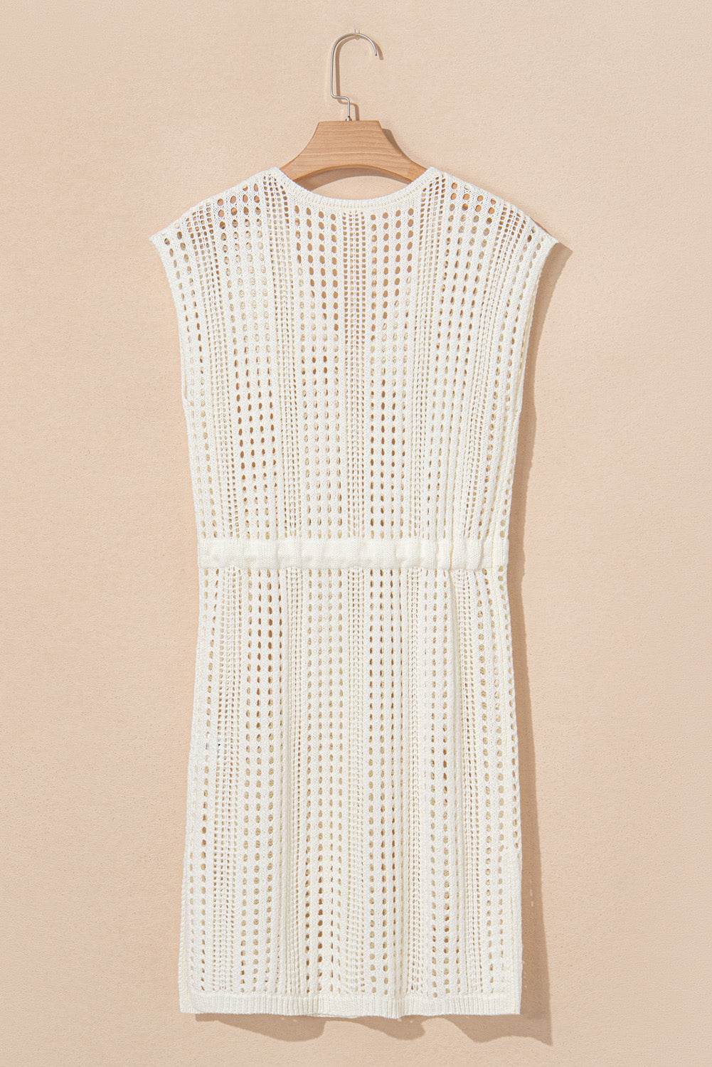 Side Slit Drawstring V-Neck Knit Cover Up Dress - DaTrendStore.Com