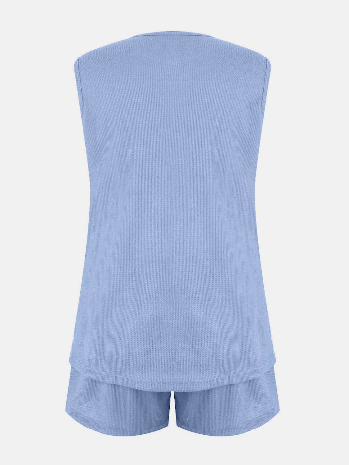 Full Size Waffle-Knit Notched Top and Shorts Set - DaTrendStore.Com