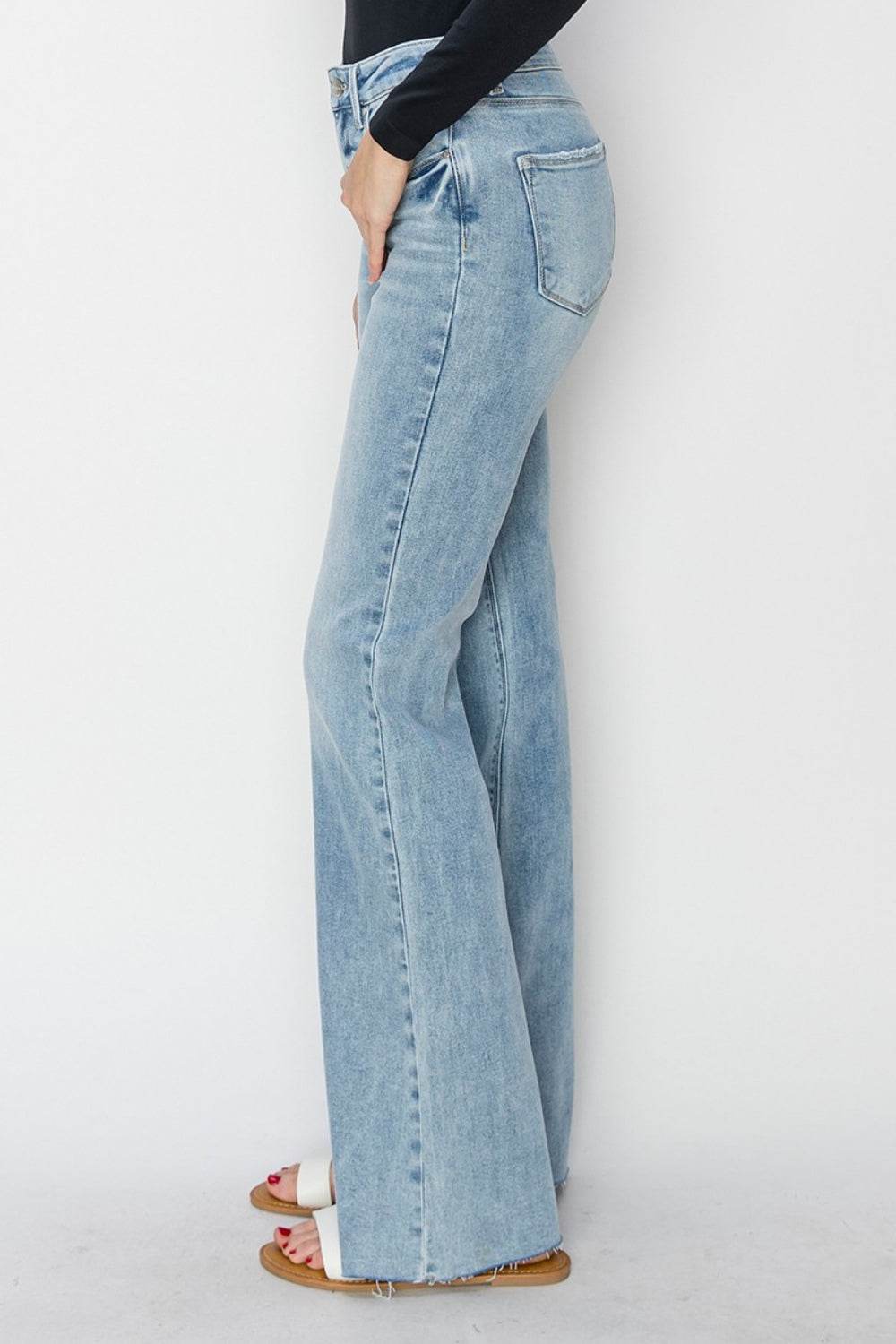 RISEN Full Size High Rise Raw Cut Hem Bootcut Jeans - DaTrendStore.Com