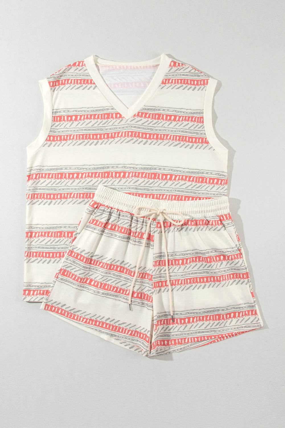 V-Neck Sleeveless Top and Drawstring Shorts Set - DaTrendStore.Com