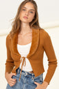 Miss Mesmerize Fur Trim Tie Front Ribbed Cardigan