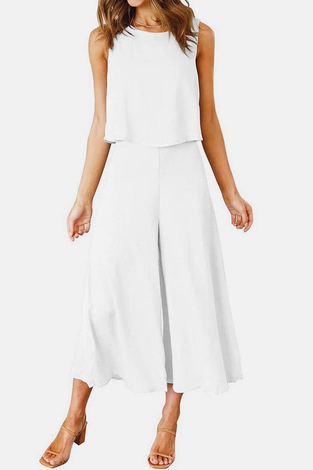 Round Neck Top and Wide Leg Pants Set - DaTrendStore.Com