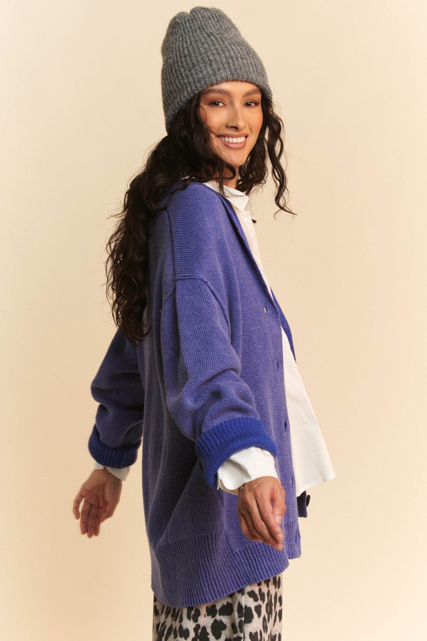 Davi & Dani Shawl Collar Ribbed Detail Button Up Cardigan - DaTrendStore.Com