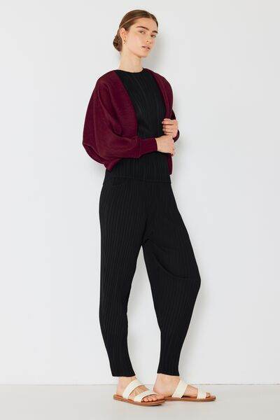 Marina West Swim Rib Pleated Puff Sleeve Bolero Cardigan - DaTrendStore.Com