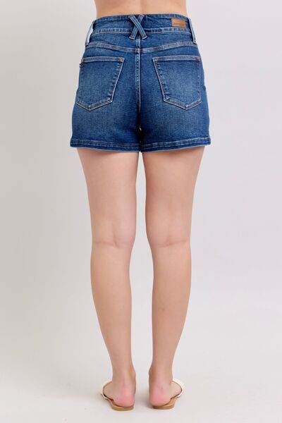 Judy Blue Full Size Double Button Waistband Denim Shorts Plus Size - DaTrendStore.Com