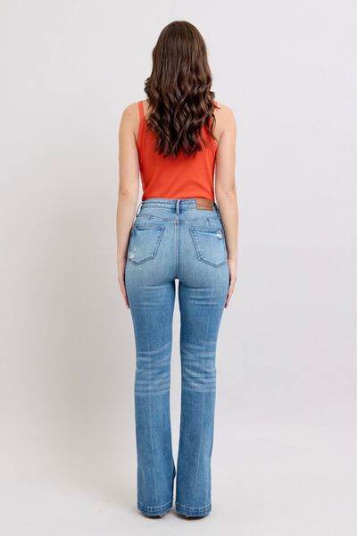 Judy Blue HW Tummy Control Vintage Wash Side Slit Slim Boot Jeans - DaTrendStore.Com