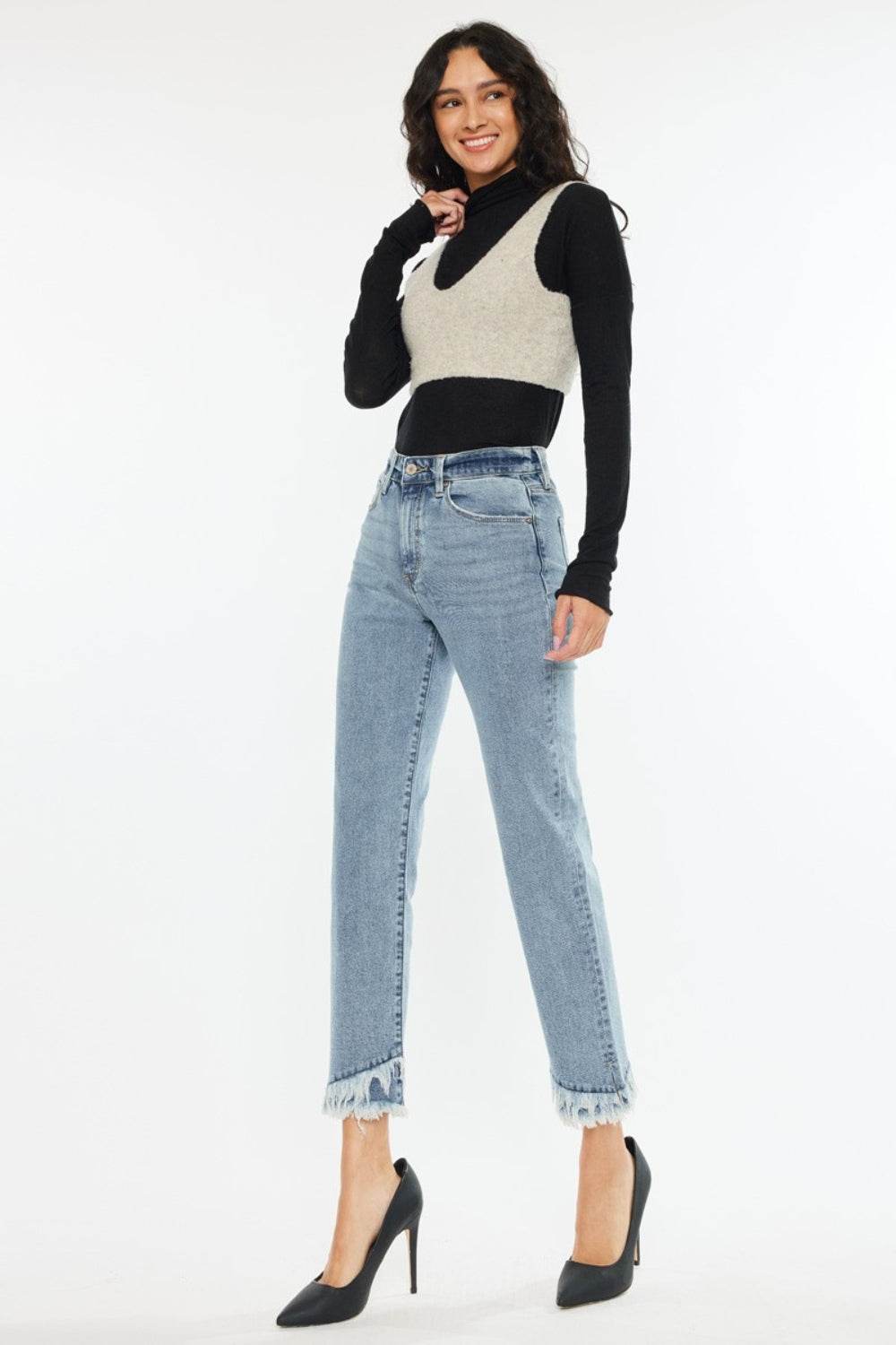 Kancan Raw Hem High Rise Straight Jeans - DaTrendStore.Com