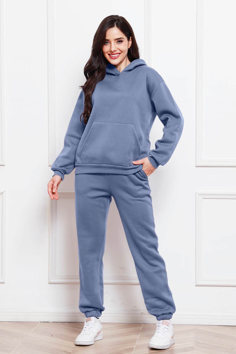 Drop Shoulder Long Sleeve Hoodie and Pants Set - DaTrendStore.Com