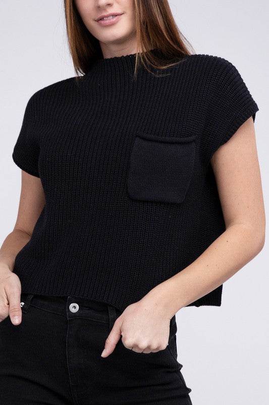Mock Neck Short Sleeve Cropped Sweater - DaTrendStore.Com