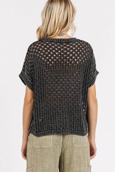 Mittoshop Mineral Wash Openwork Short Sleeve Knit Cover Up - DaTrendStore.Com