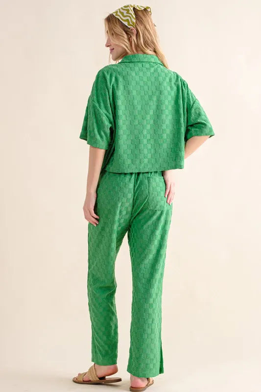 And The Why Green Checkerboard Casual Pants