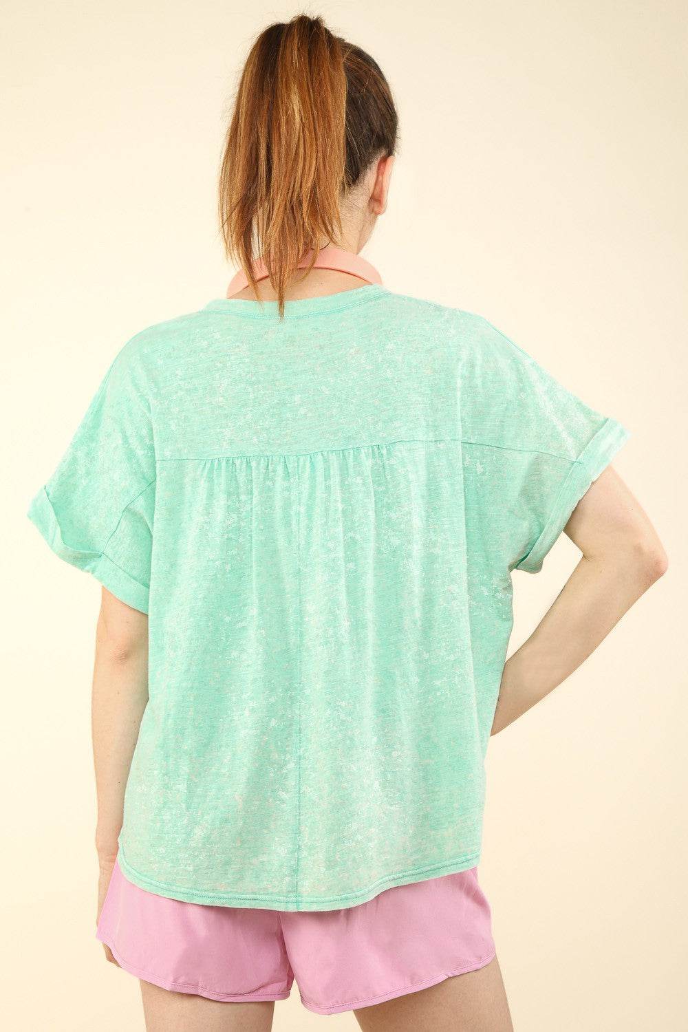 VERY J Nochted Short Sleeve Washed T-Shirt - DaTrendStore.Com