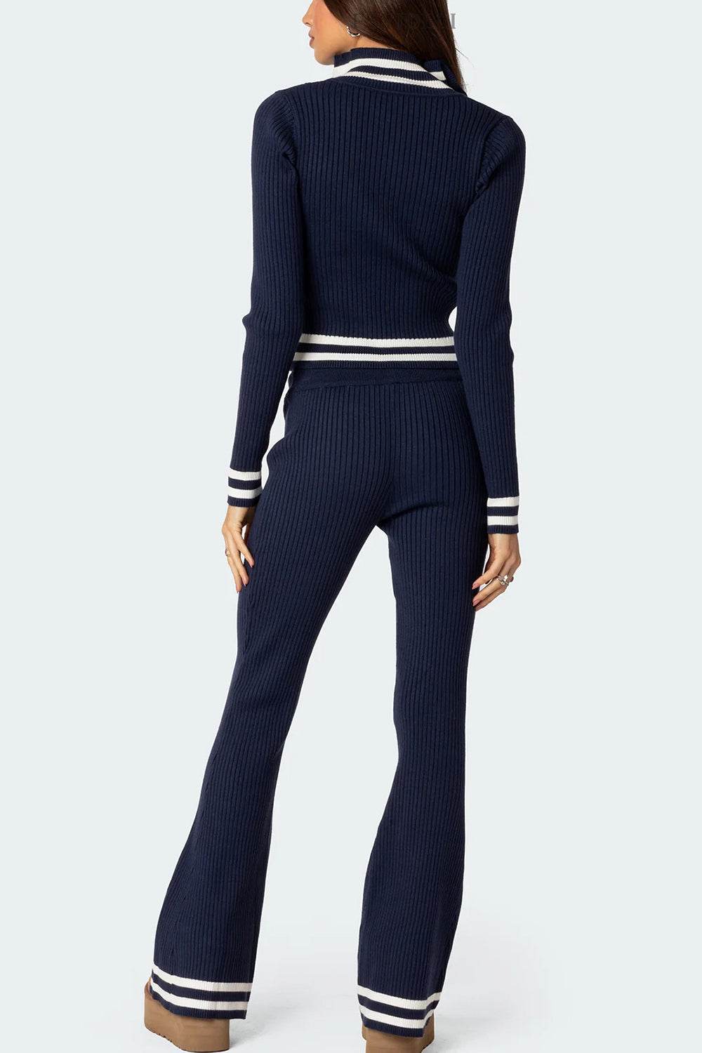 Zip Up Long Sleeve Top and Pants Set - DaTrendStore.Com