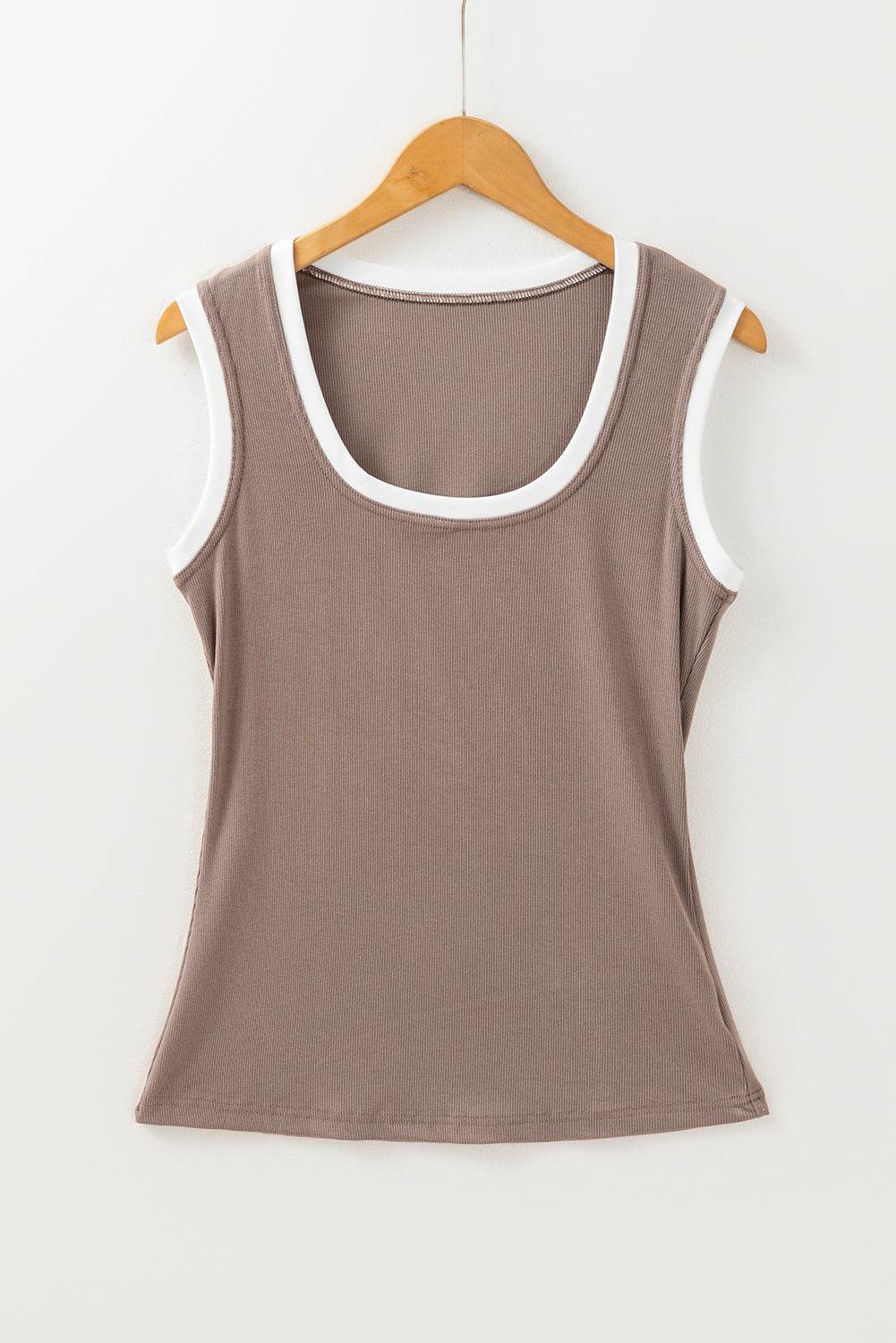 Contrast Edge Scoop Neck Wide Strap Knit Tank - DaTrendStore.Com