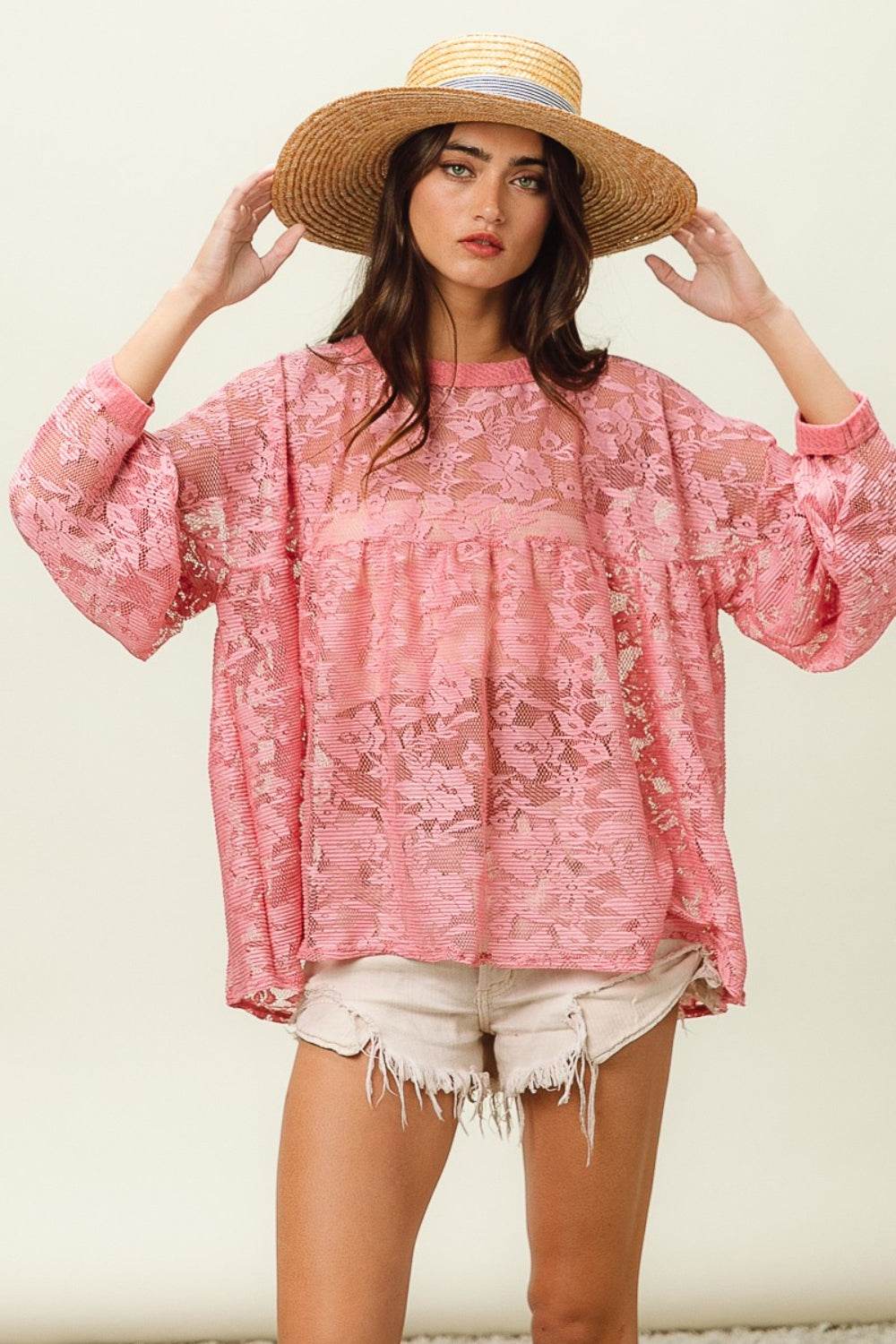 BiBi Floral Lace Long Sleeve Top - DaTrendStore.Com