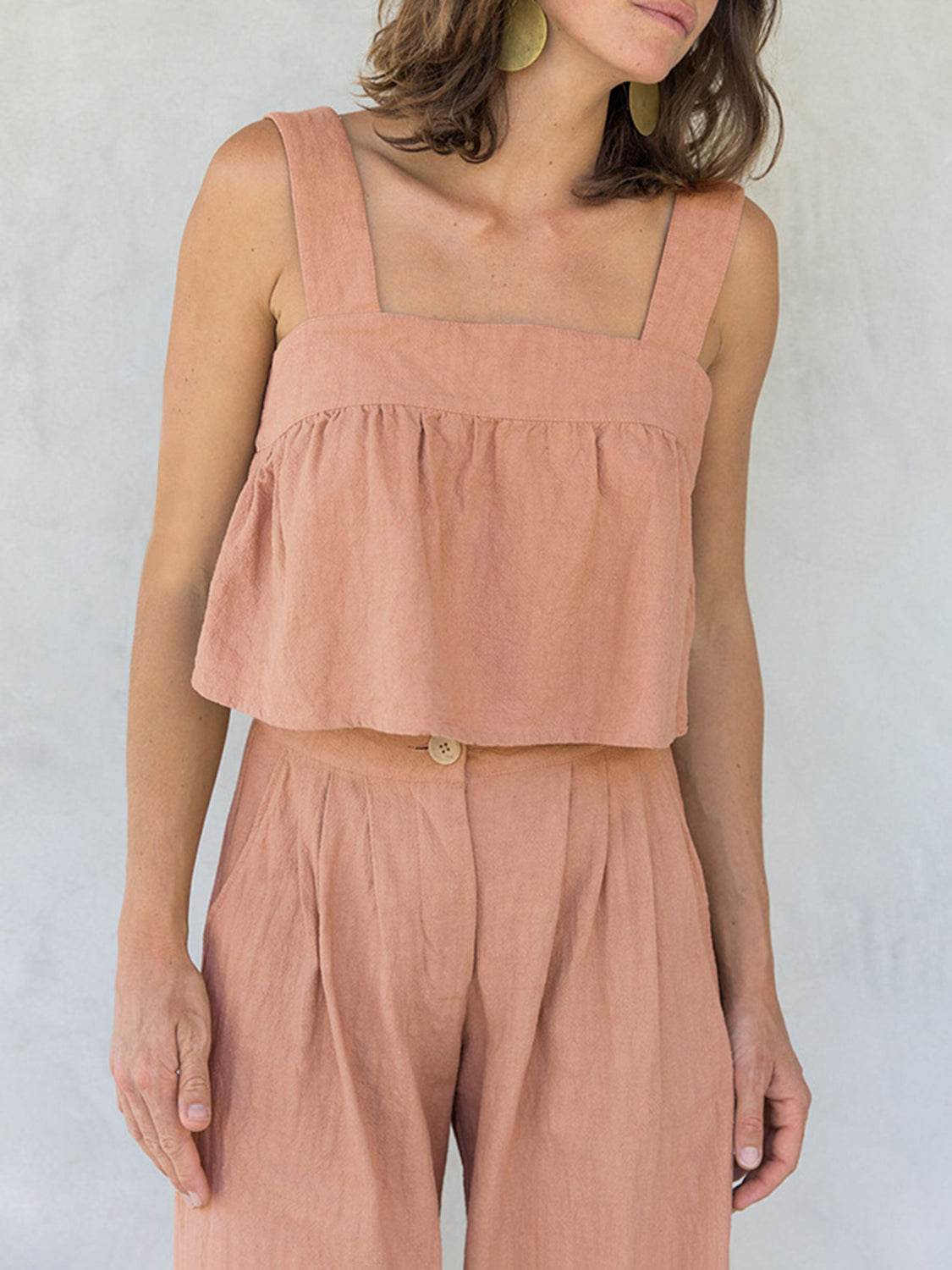 Square Neck Wide Strap Top and Pants Set - DaTrendStore.Com