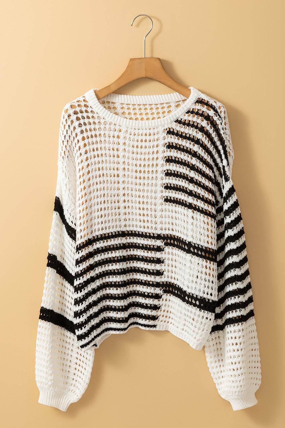Contrast Striped Crochet Long Sleeve Knit Cover Up - DaTrendStore.Com