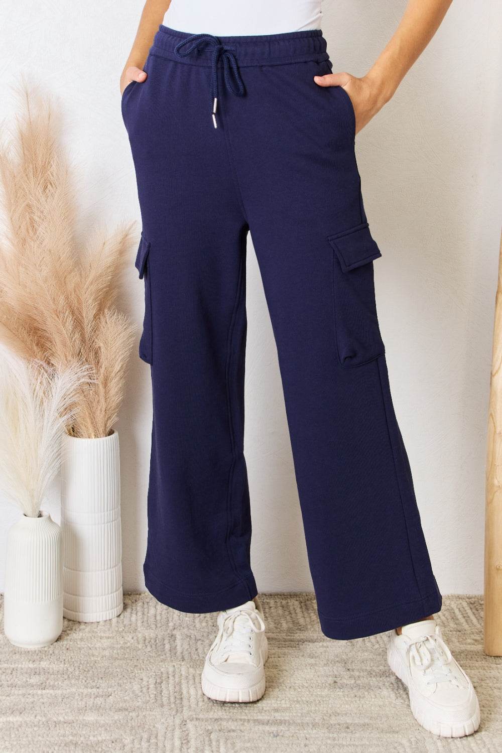 RISEN Drawstring Relaxed Cargo Wide Leg Pants - DaTrendStore.Com