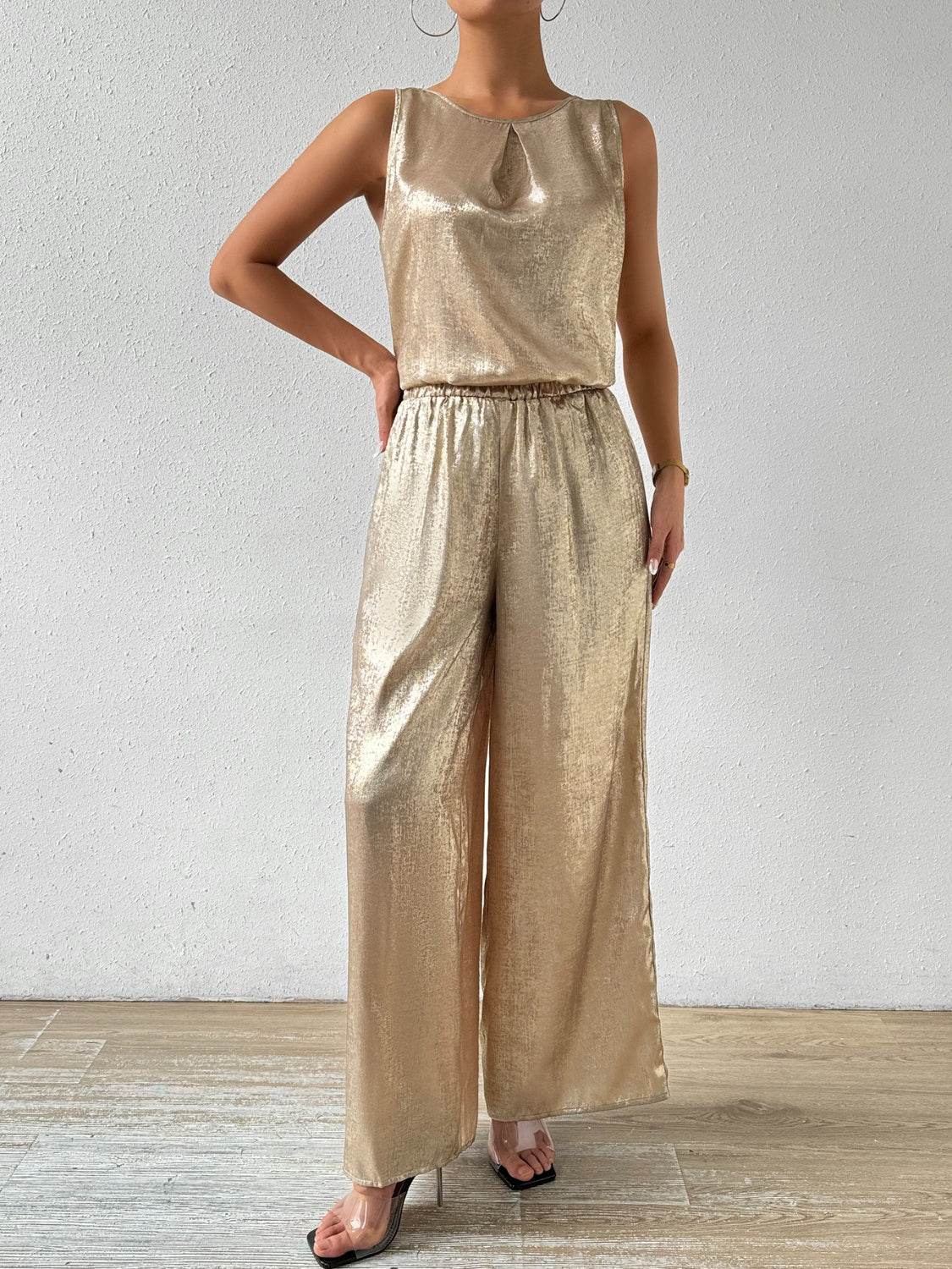 Honey Round Neck Sleeveless Top and Pants Set - DaTrendStore.Com