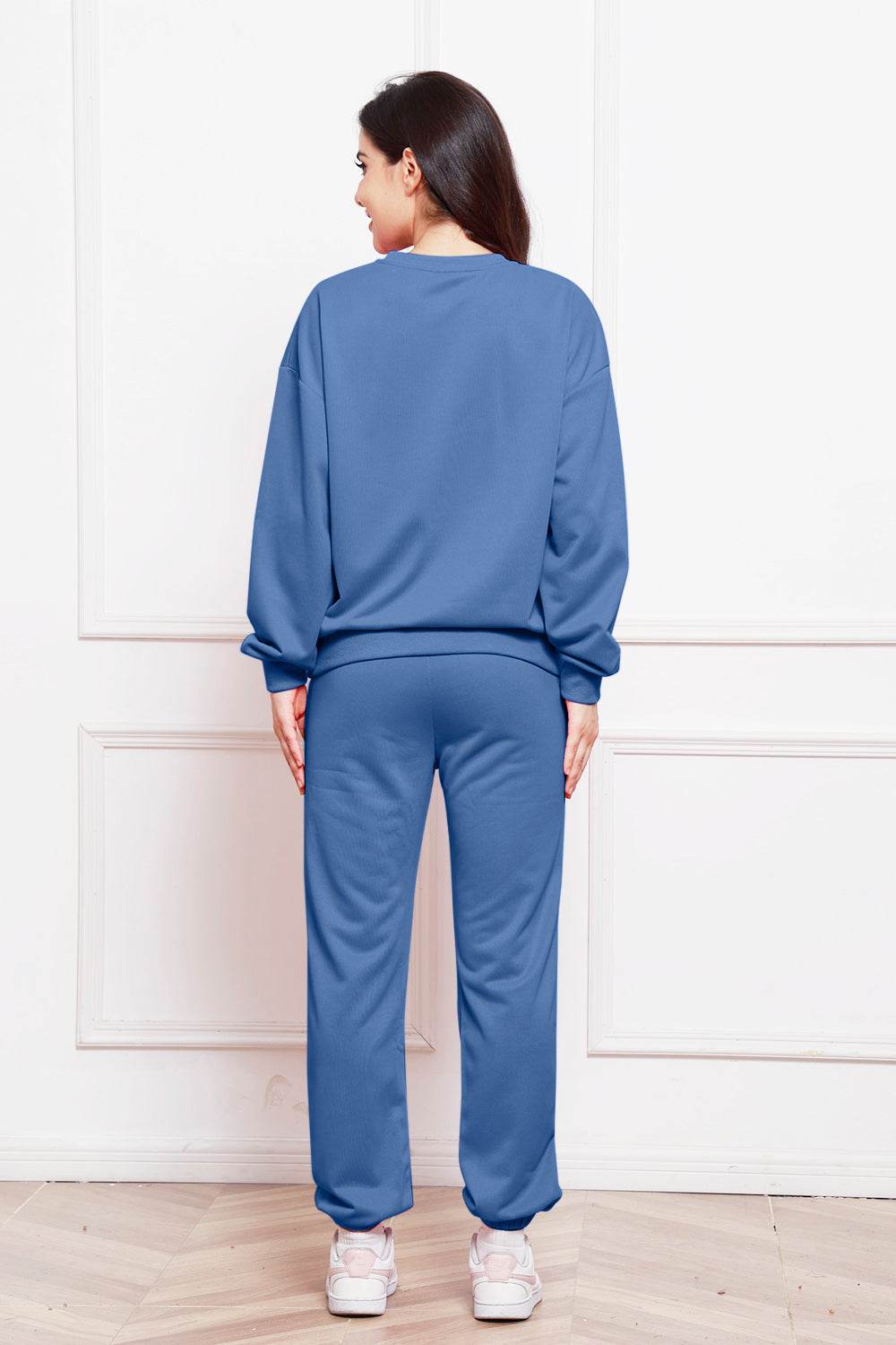 Round Neck Long Sleeve Sweatshirt and Pants Set - DaTrendStore.Com