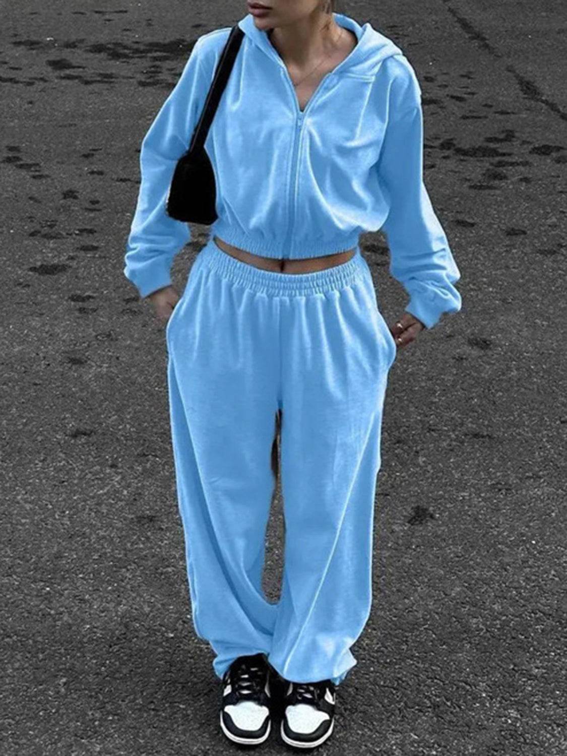 Zip Up Hoodie and Pocketed Pants Set - DaTrendStore.Com