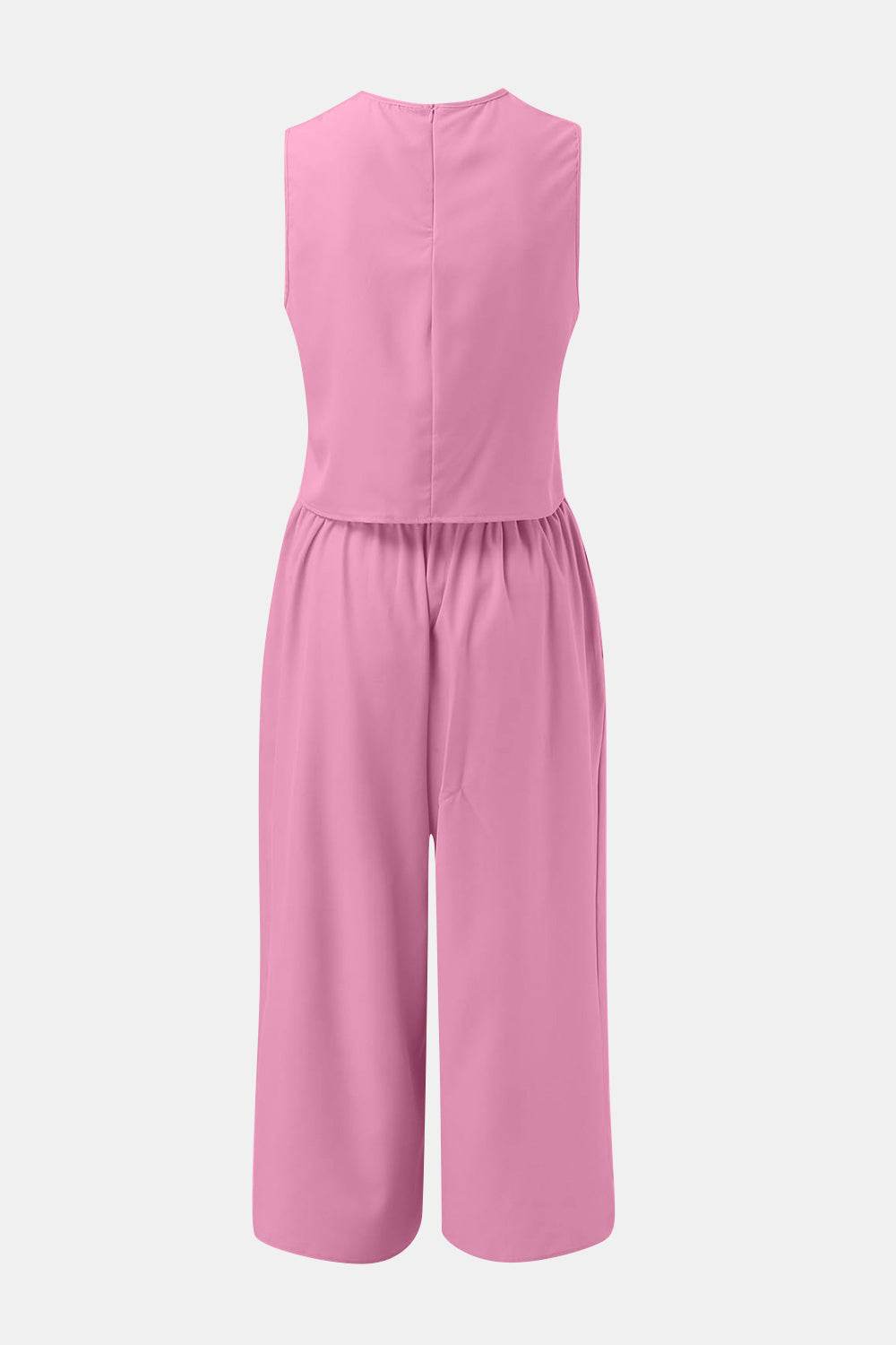 Round Neck Top and Wide Leg Pants Set - DaTrendStore.Com