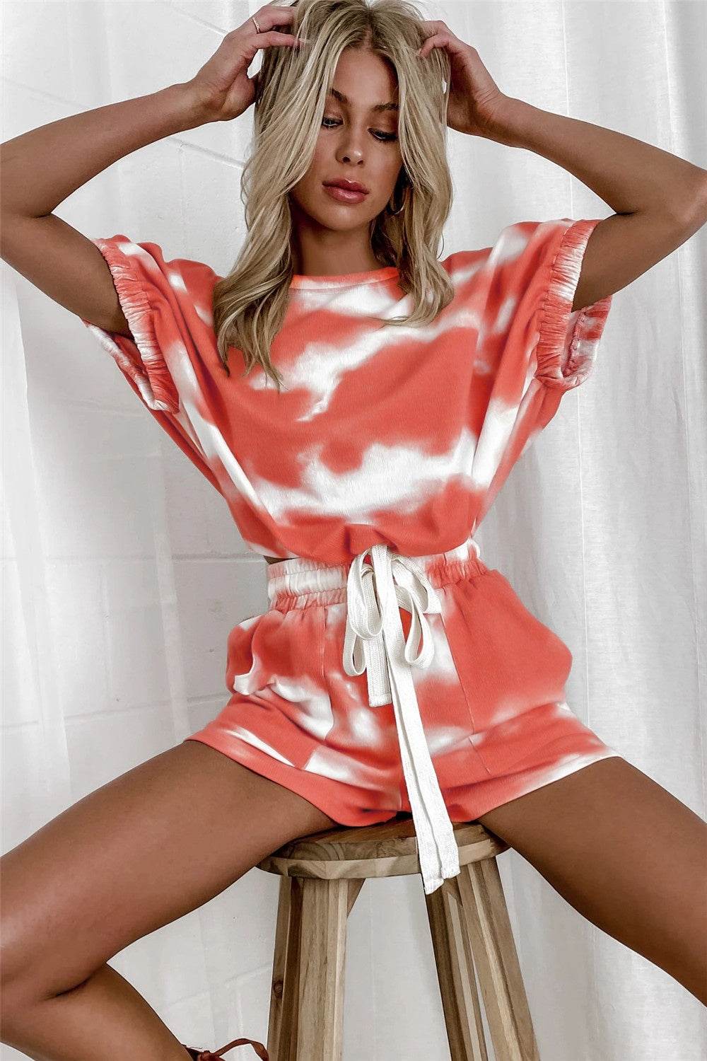 Tie-Dye Round Neck Top and Shorts Set - DaTrendStore.Com