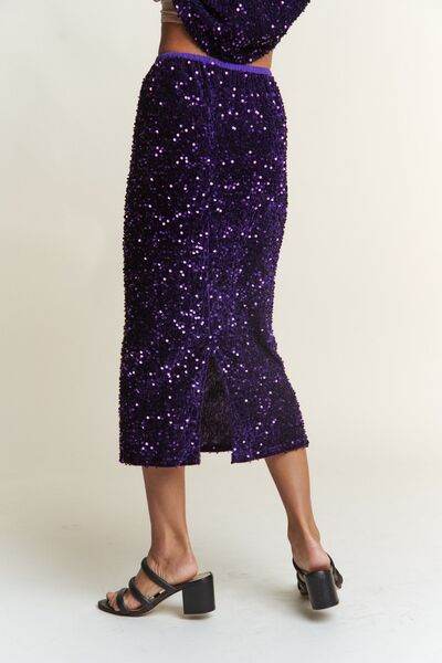 J.NNA Sequin Back Slit Midi Skirt - DaTrendStore.Com