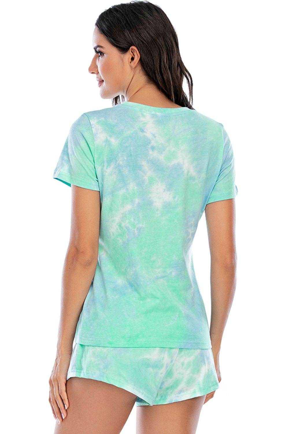Tie-Dye Round Neck Short Sleeve Top and Shorts Lounge Set - DaTrendStore.Com