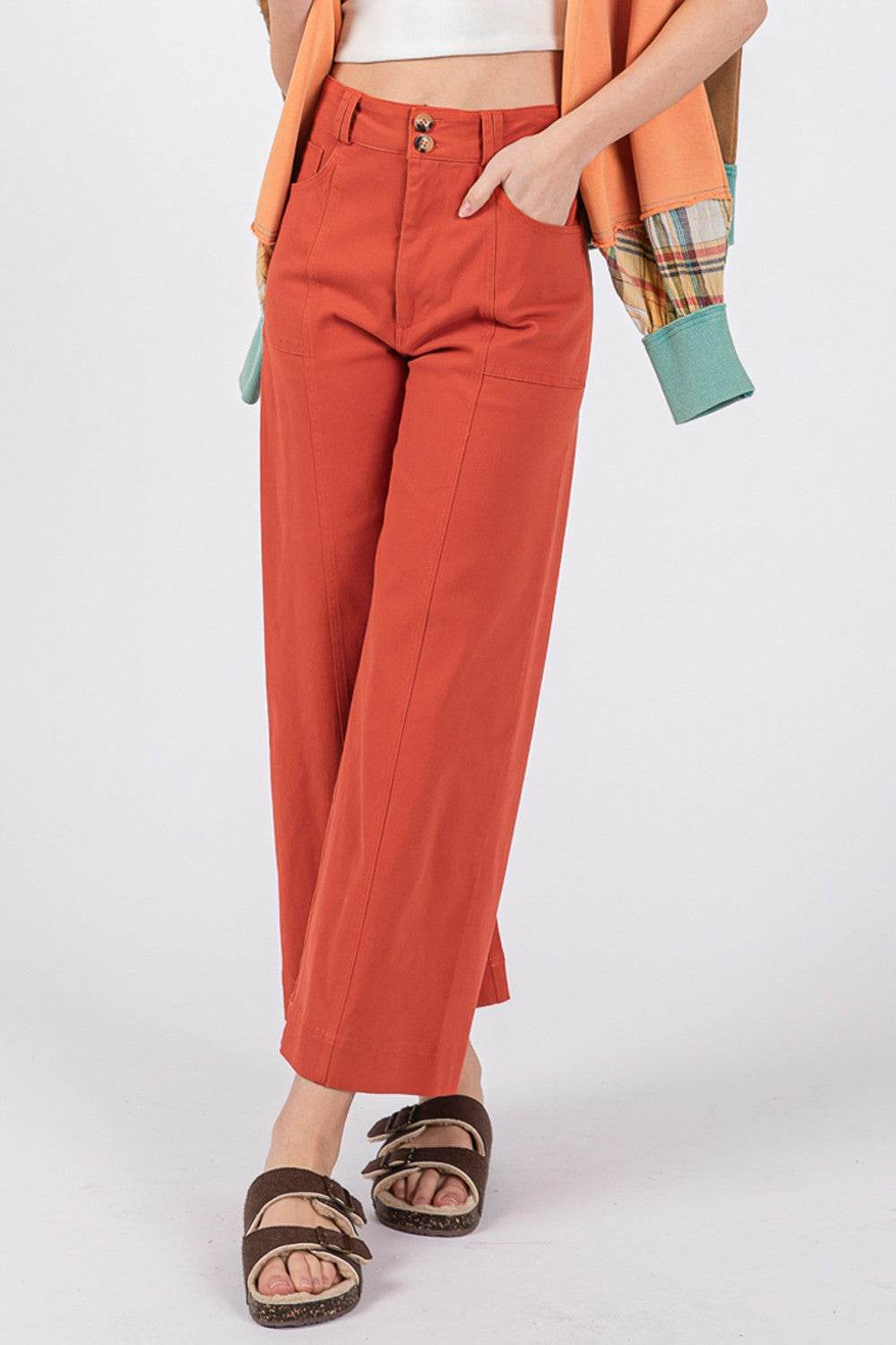 SAGE + FIG Wide Leg Cropped Pants - DaTrendStore.Com