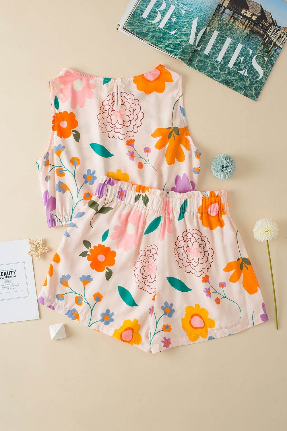 Printed Round Neck Sleeveless Top and Shorts Set - DaTrendStore.Com