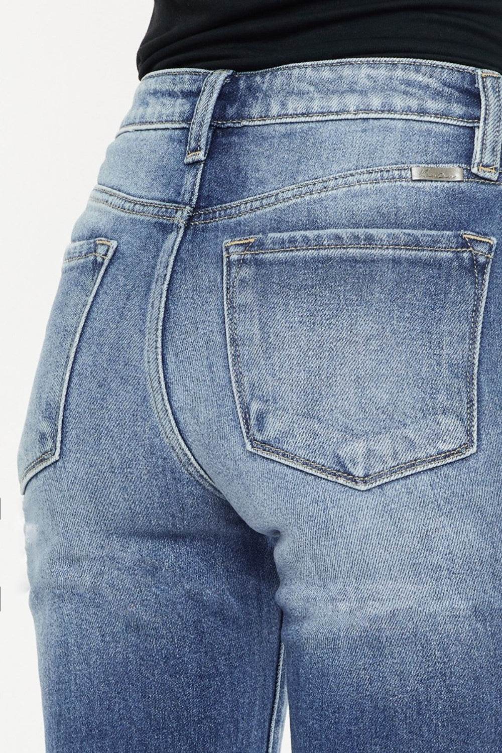 Kancan High Waist Distressed Hem Detail Cropped Straight Jeans - DaTrendStore.Com
