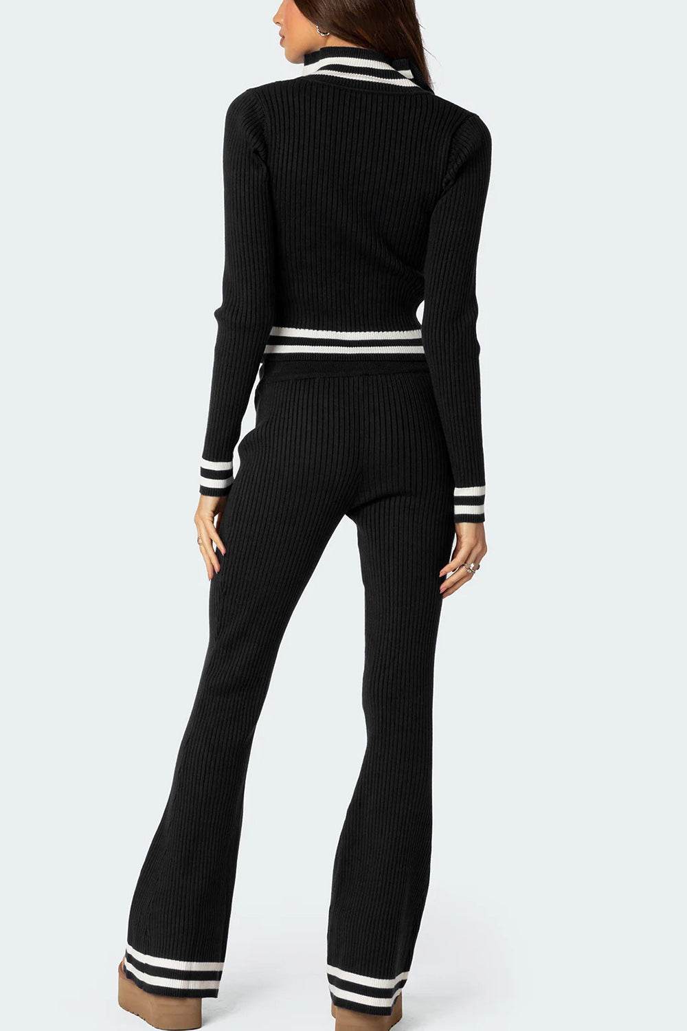 Zip Up Long Sleeve Top and Pants Set - DaTrendStore.Com