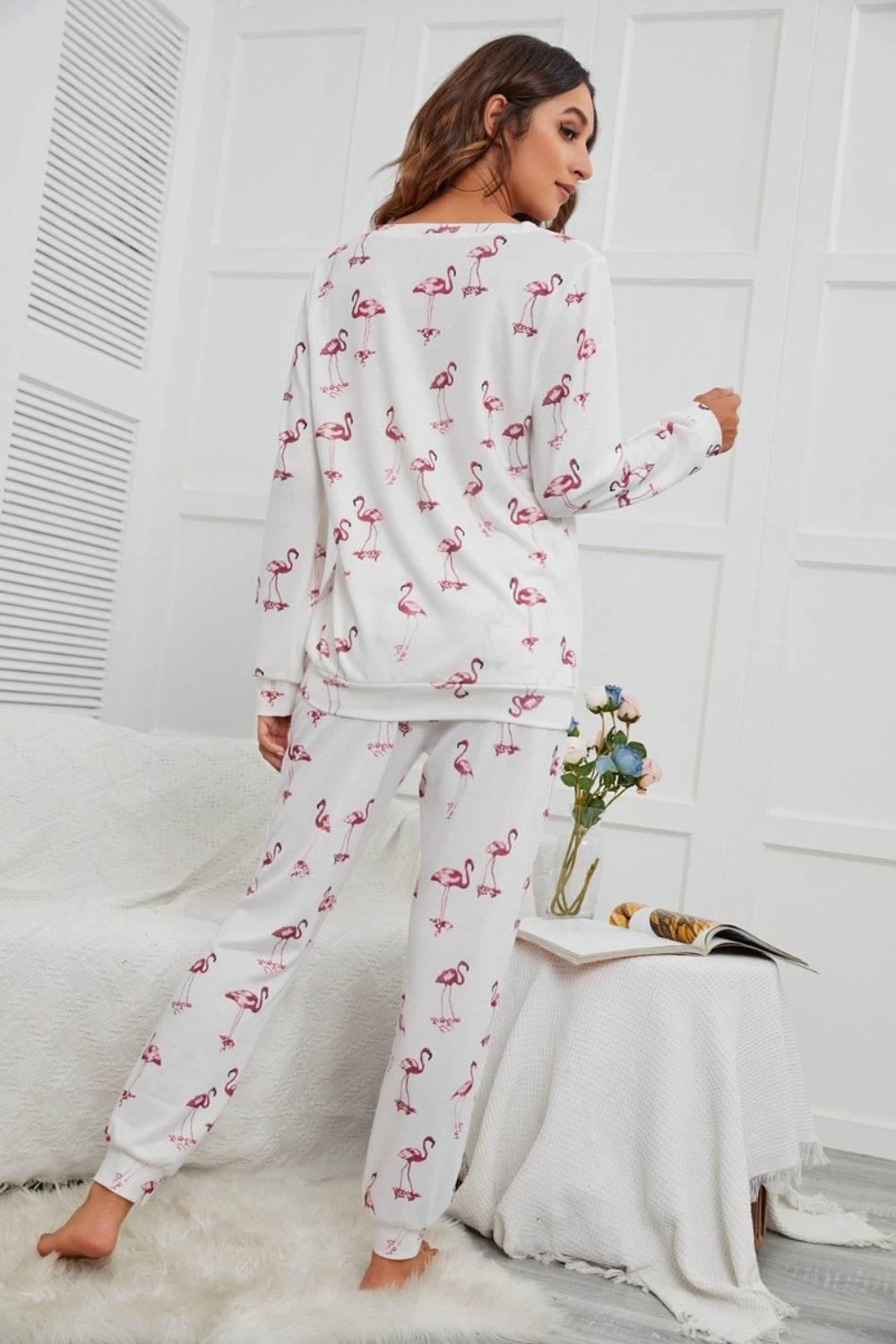 Flamingo Long Sleeve Top and Pants Lounge Set - DaTrendStore.Com