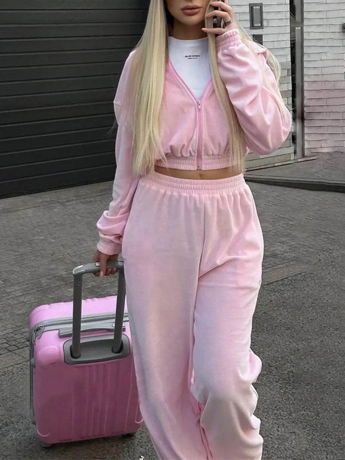 Zip Up Hoodie and Pocketed Pants Set - DaTrendStore.Com