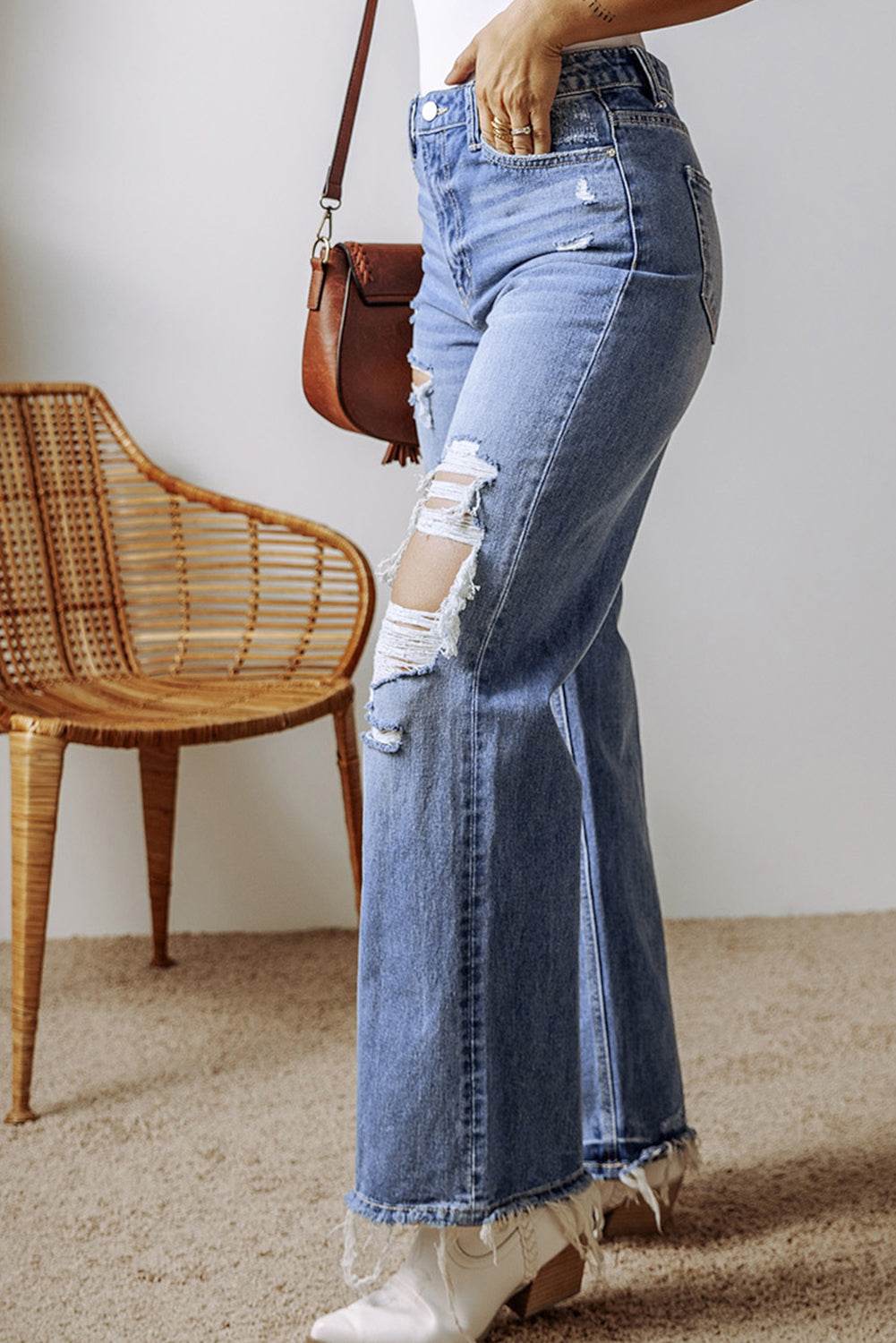 Distressed Straight Leg Jeans with Pockets - DaTrendStore.Com