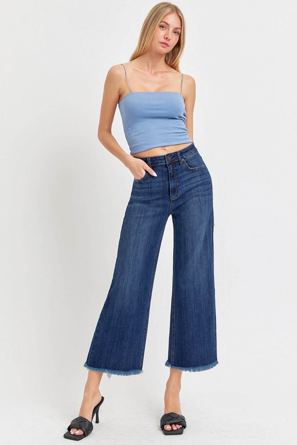 RISEN Full Size Raw Hem Cropped Wide Leg Jeans - DaTrendStore.Com