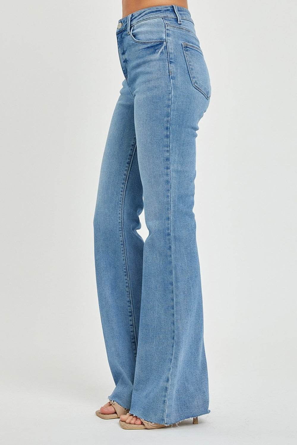 RISEN Full Size High Rise Raw Cut Hem Bootcut Jeans - DaTrendStore.Com