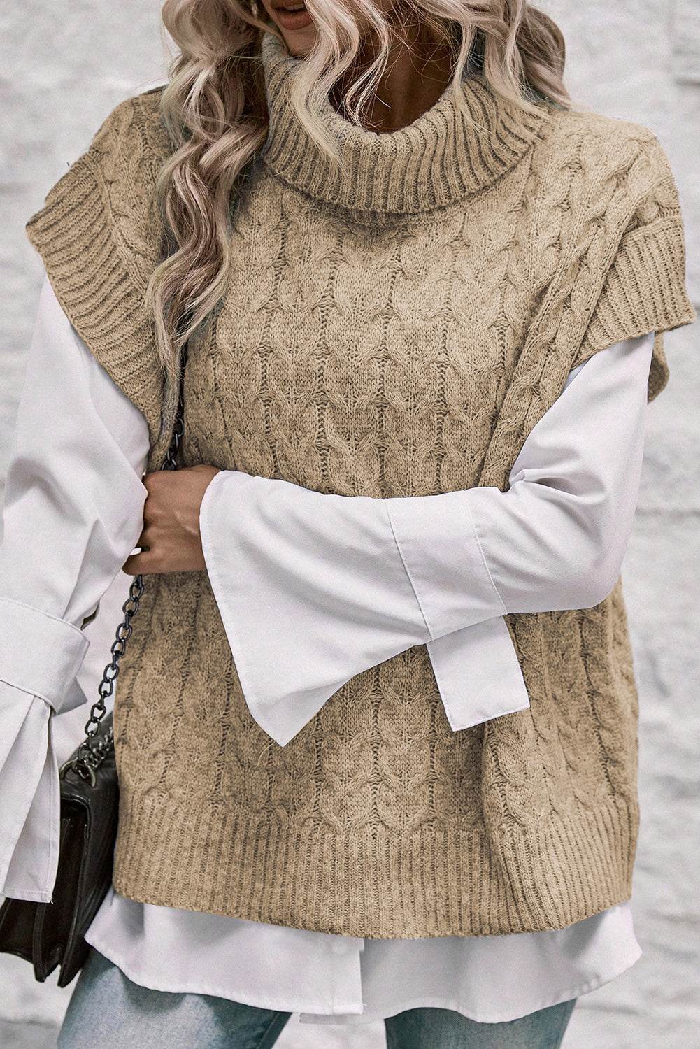 Cable Knit Turtleneck Short Sleeve Sweater - DaTrendStore.Com